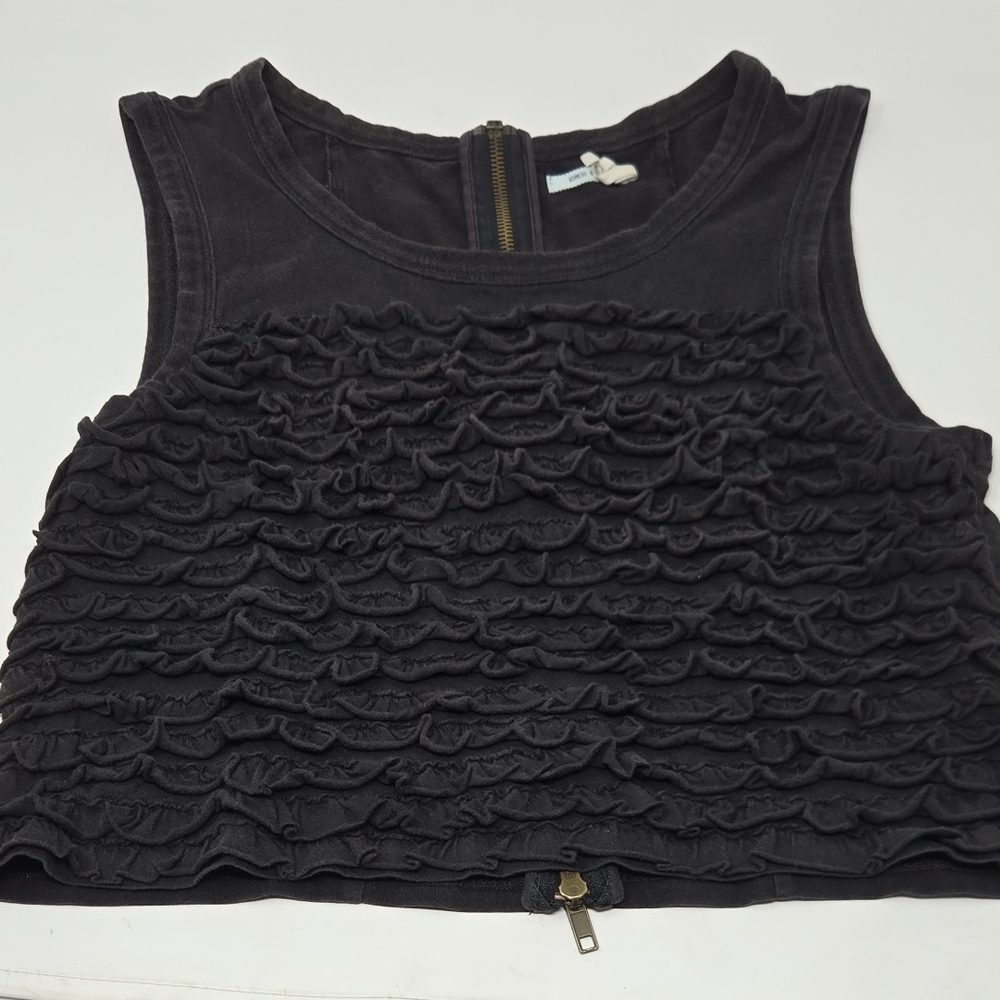 Kimich Blue Black Ruffled Sleeveless Top